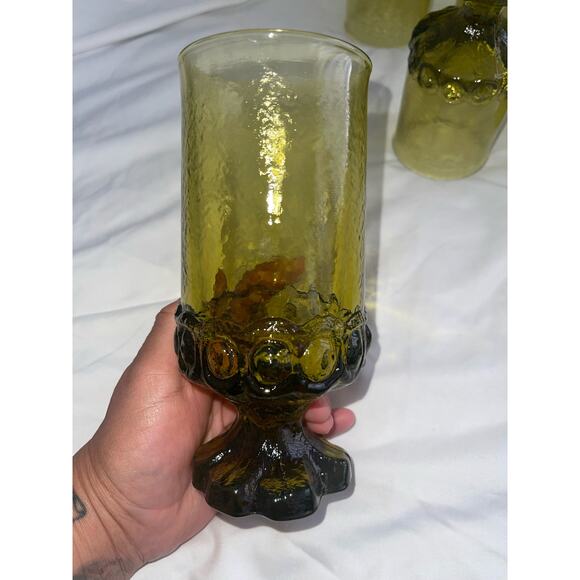 Vintage Wine Goblets Tiffin Franciscan Madeira Glasses Avocado Olive Green Heavy - Picture 7 of 8